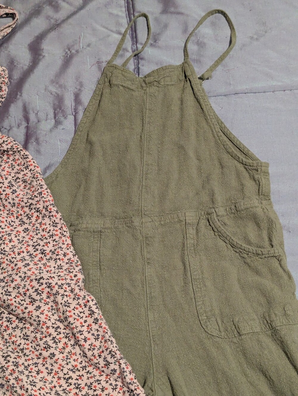 Cat & Jack Olive Green Textured Linen-Blend Jumpsuit